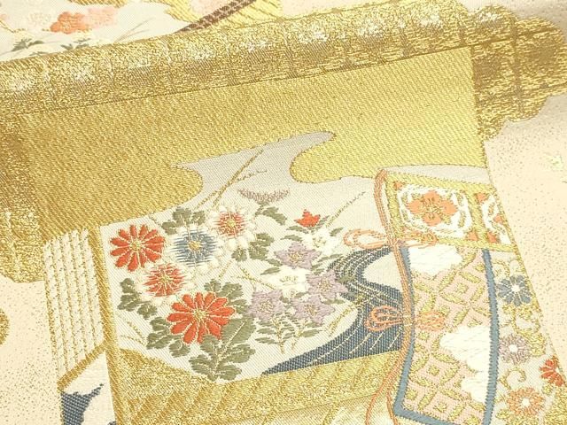 平和屋本店▼六通柄袋帯　唐織　御所車花文　本金箔　正絹　逸品　DABK5971sf