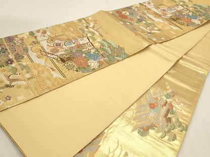 平和屋本店▼六通柄袋帯　唐織　秀花風彩紋　本金糸　正絹　逸品　DABK5972sf