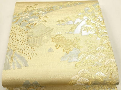 平和屋本店▼六通柄袋帯　寿峰錦　風景文　24金　正絹　逸品　DABK5986sf
