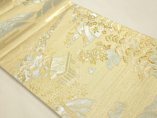 平和屋本店▼六通柄袋帯　寿峰錦　風景文　24金　正絹　逸品　DABK5986sf
