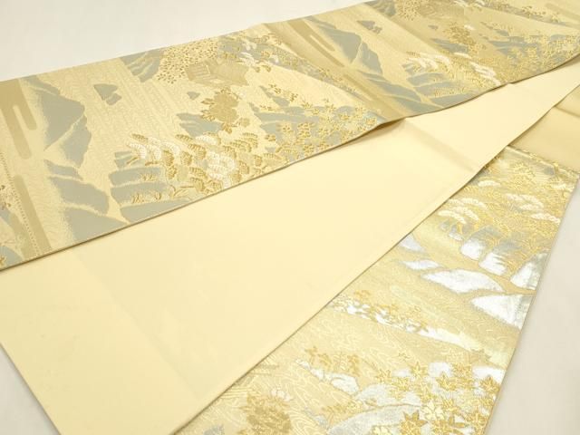 平和屋本店▼六通柄袋帯　寿峰錦　風景文　24金　正絹　逸品　DABK5986sf