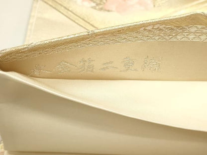 平和屋本店▼六通柄袋帯　唐織　御所車花文　本金箔二重織　正絹　逸品　DABK5989sf