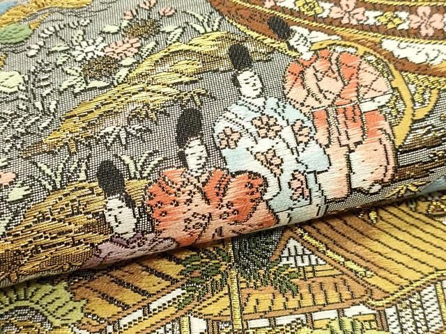 平和屋本店▼西陣　廣部商事謹製　全通柄袋帯　京洛祇園祭還幸絵巻　弐拾四金箔使用　短冊付き　正絹　逸品　DABK5993sf