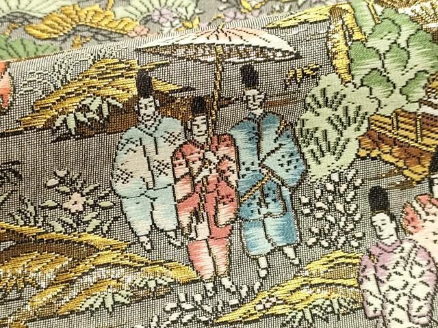 平和屋本店▼西陣　廣部商事謹製　全通柄袋帯　京洛祇園祭還幸絵巻　弐拾四金箔使用　短冊付き　正絹　逸品　DABK5993sf