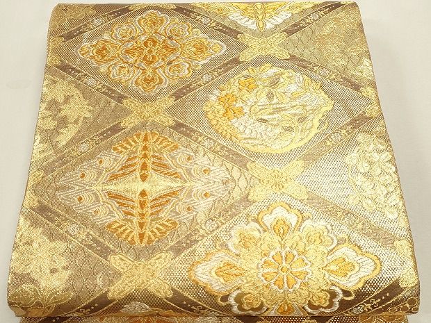 平和屋本店▼六通柄袋帯　花菱文　本金箔　正絹　逸品　DABK5996sf