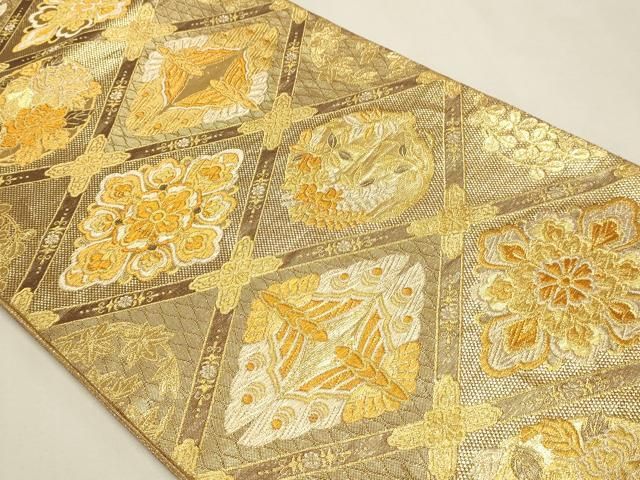 平和屋本店▼六通柄袋帯　花菱文　本金箔　正絹　逸品　DABK5996sf