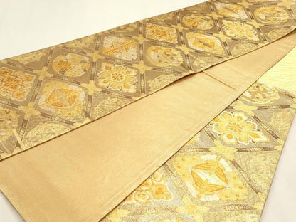 平和屋本店▼六通柄袋帯　花菱文　本金箔　正絹　逸品　DABK5996sf
