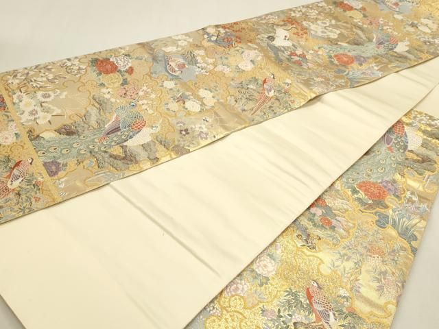 平和屋本店▼六通柄袋帯　唐織　雪輪花鳥文　本金箔　正絹　逸品　 DABK5998sf