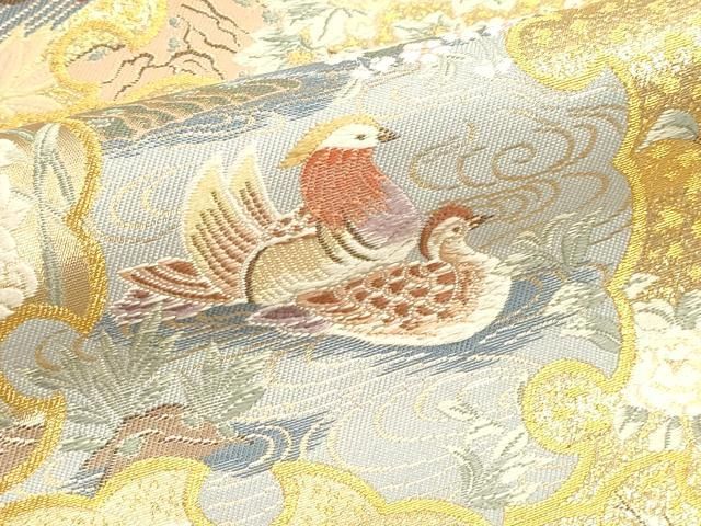平和屋本店▼六通柄袋帯　唐織　雪輪花鳥文　本金箔　正絹　逸品　 DABK5998sf