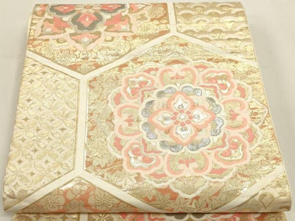 平和屋本店▼六通柄袋帯　亀甲取華紋　プラチナ箔　24ｋ本金箔　正絹　逸品　DABK5999sf