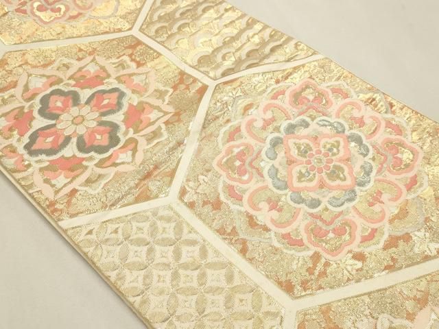 平和屋本店▼六通柄袋帯　亀甲取華紋　プラチナ箔　24ｋ本金箔　正絹　逸品　DABK5999sf