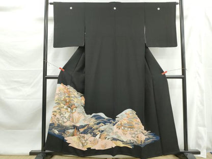 平和屋着物■豪華黒留袖　風景笹松文　鶴　金彩　正絹　逸品　DABK6004qa