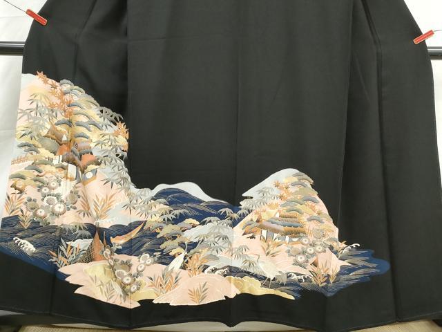 平和屋着物■豪華黒留袖　風景笹松文　鶴　金彩　正絹　逸品　DABK6004qa