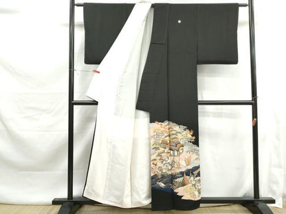 平和屋着物■豪華黒留袖　風景笹松文　鶴　金彩　正絹　逸品　DABK6004qa
