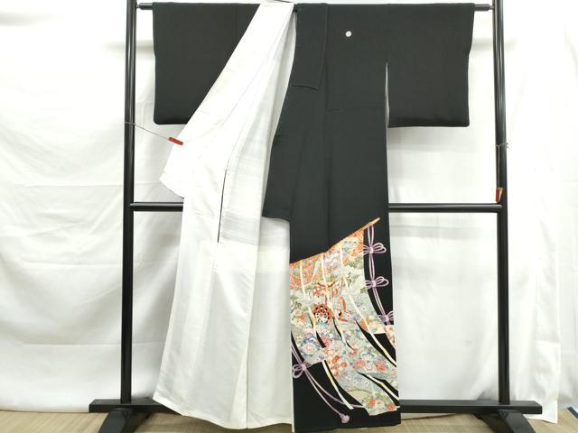 平和屋着物■豪華黒留袖　駒刺繍　几帳御所車飛鶴花文　正絹　逸品　DABK6005qa