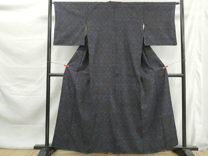 平和屋着物■結城紬　80亀甲　格子花文　正絹　逸品　DABK6019qa