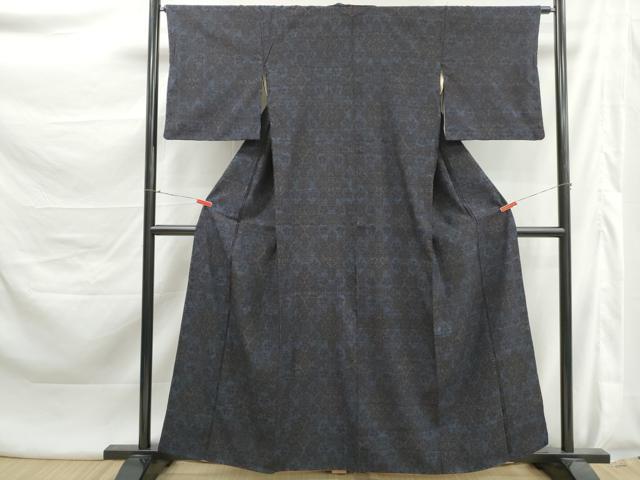 平和屋着物■結城紬　80亀甲　格子花文　正絹　逸品　DABK6019qa
