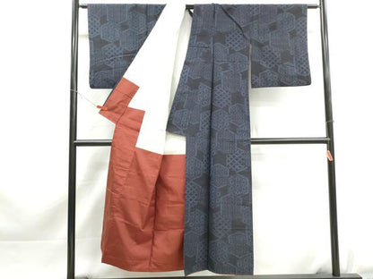 平和屋着物■結城紬　亀甲文　正絹　逸品　DABK6022qa