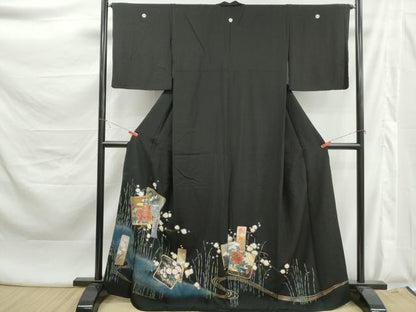 平和屋着物■豪華黒留袖　色紙枝花文　暈し染め　金彩　正絹　逸品　DABK6024qa