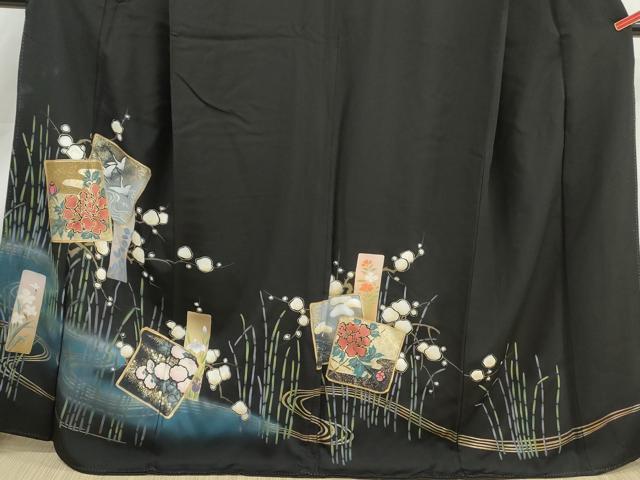 平和屋着物■豪華黒留袖　色紙枝花文　暈し染め　金彩　正絹　逸品　DABK6024qa