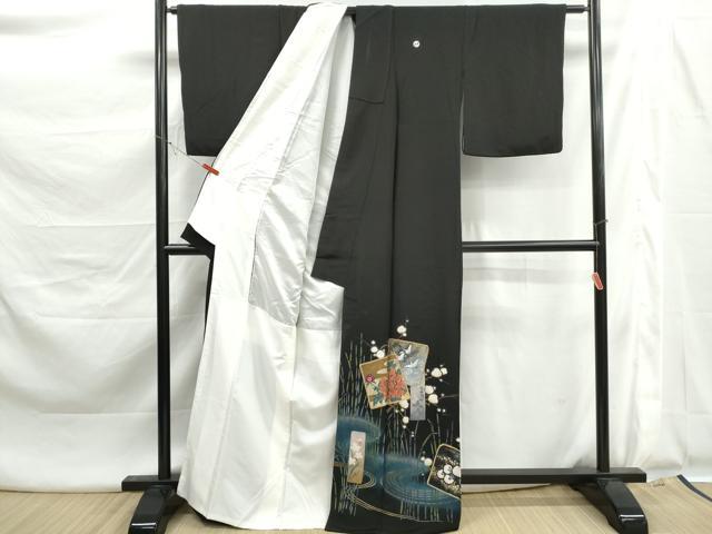 平和屋着物■豪華黒留袖　色紙枝花文　暈し染め　金彩　正絹　逸品　DABK6024qa