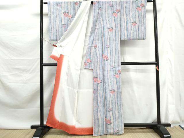 平和屋着物■小紋　よろけ縞花文　洗える着物　DABK6025qa