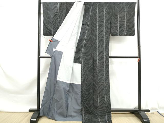 平和屋着物■小紋　斜縞文　黒地　洗える着物　DABK6037qa