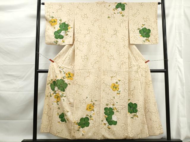 平和屋着物■訪問着　手描き　刺繍　舞花文　金彩　正絹　逸品　DABK6068qa