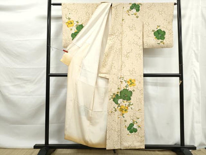 平和屋着物■訪問着　手描き　刺繍　舞花文　金彩　正絹　逸品　DABK6068qa