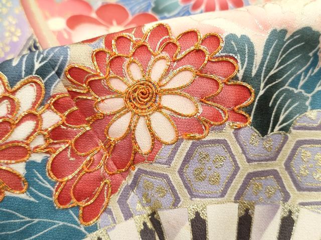 平和屋着物■豪華振袖　駒刺繍　扇面几帳花文　暈し染め　金彩　正絹　逸品　DABK6080qa