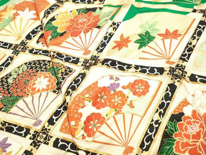 平和屋着物■豪華振袖　駒刺繍　天井扇面花文　金彩　正絹　逸品　DABK6081qa