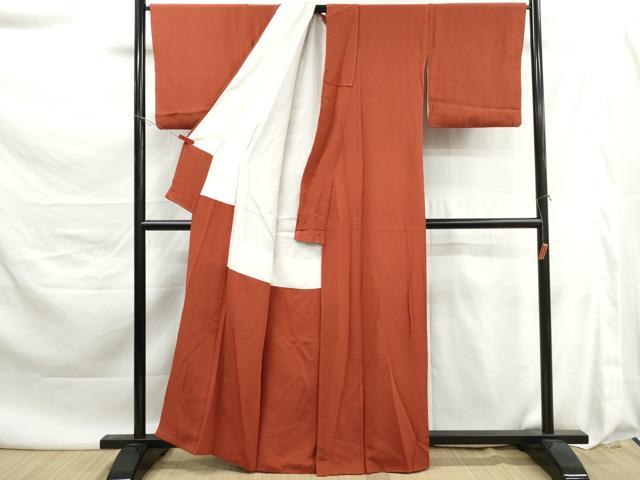 平和屋着物■上質な色無地　赤丹色　正絹　逸品　DABK6086qa