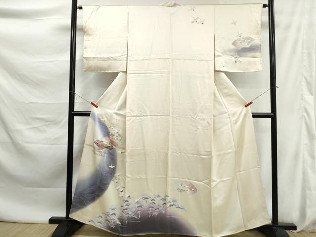 平和屋着物■訪問着　浜松群鶴文　暈し染め　金銀彩　正絹　逸品　DABK6094qa