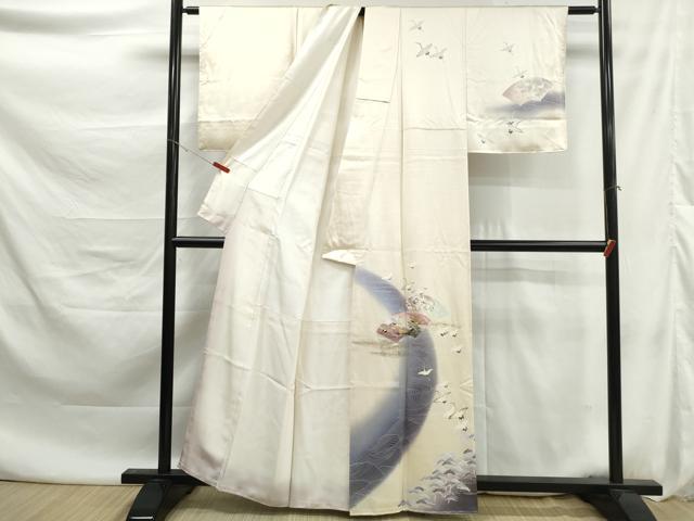 平和屋着物■訪問着　浜松群鶴文　暈し染め　金銀彩　正絹　逸品　DABK6094qa