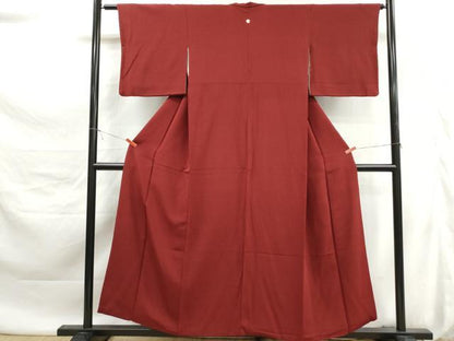 平和屋着物■上質な色無地　鬼しぼ縮緬　紅海老茶色　正絹　逸品　DABK6096qa