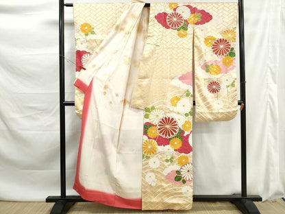 平和屋着物■豪華振袖　駒刺繍　重ね雲菊尽くし文　金彩　正絹　逸品　DABK6097qa