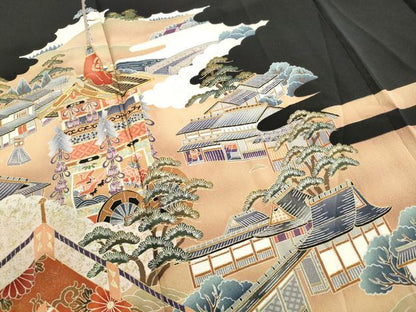 平和屋着物■豪華黒留袖　作家物　風景文　金彩　正絹　逸品　DABK6099qa