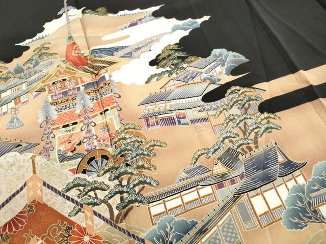 平和屋着物■豪華黒留袖　作家物　風景文　金彩　正絹　逸品　DABK6099qa