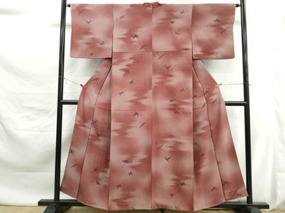 平和屋着物■上質な小紋　型染め　群鶴文　暈し染め　お召縮緬　正絹　逸品　DABK6100qa
