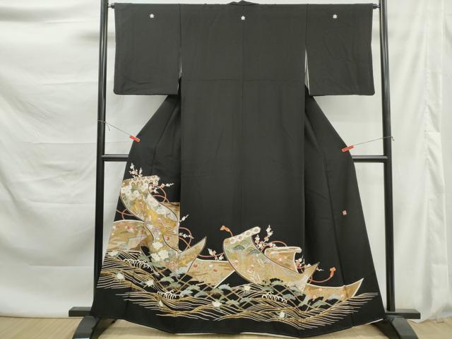 平和屋着物■豪華黒留袖　作家物　絵巻鴛鴦花文　松竹梅　金彩　正絹　逸品　DABK6101qa