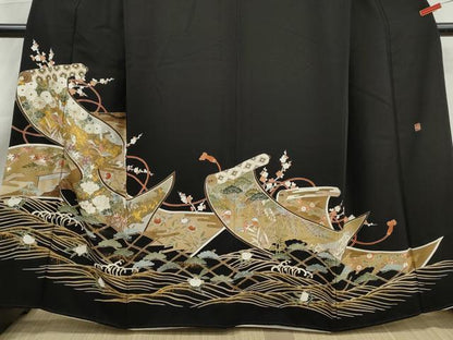 平和屋着物■豪華黒留袖　作家物　絵巻鴛鴦花文　松竹梅　金彩　正絹　逸品　DABK6101qa