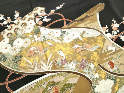 平和屋着物■豪華黒留袖　作家物　絵巻鴛鴦花文　松竹梅　金彩　正絹　逸品　DABK6101qa