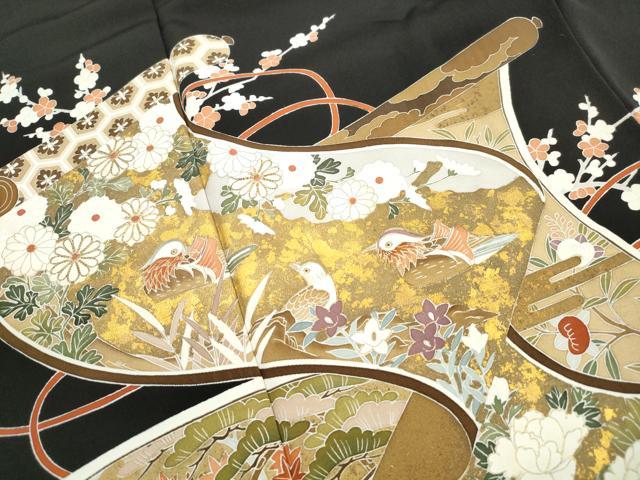 平和屋着物■豪華黒留袖　作家物　絵巻鴛鴦花文　松竹梅　金彩　正絹　逸品　DABK6101qa