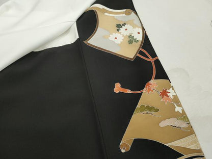 平和屋着物■豪華黒留袖　作家物　絵巻鴛鴦花文　松竹梅　金彩　正絹　逸品　DABK6101qa