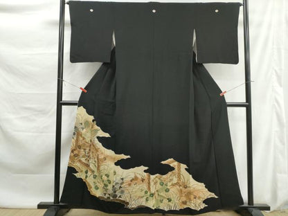 平和屋着物■豪華黒留袖　駒刺繍　風景花鳥文　金彩　正絹　逸品　DABK6102qa