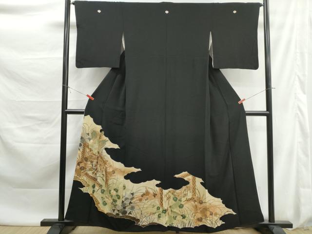 平和屋着物■豪華黒留袖　駒刺繍　風景花鳥文　金彩　正絹　逸品　DABK6102qa