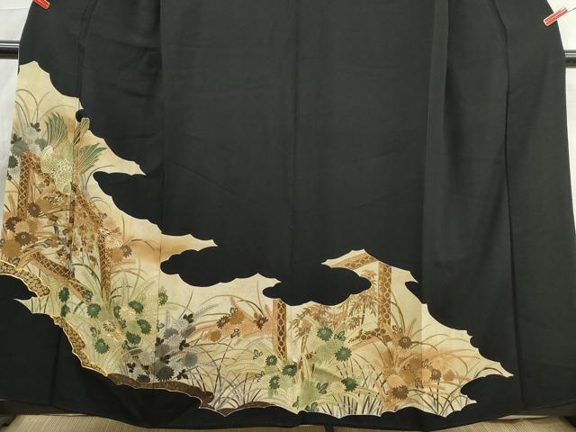 平和屋着物■豪華黒留袖　駒刺繍　風景花鳥文　金彩　正絹　逸品　DABK6102qa