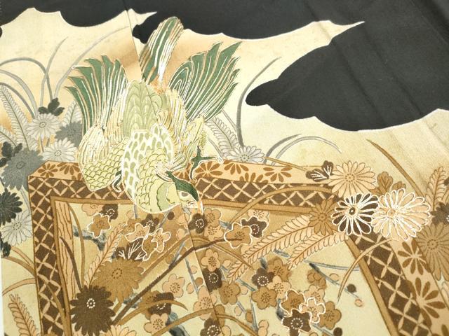平和屋着物■豪華黒留袖　駒刺繍　風景花鳥文　金彩　正絹　逸品　DABK6102qa