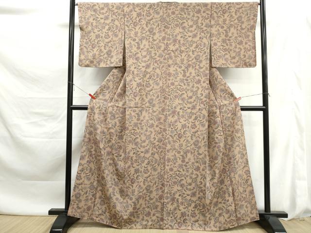 平和屋着物■上質な小紋　更紗花文　正絹　逸品　DABK6104qa