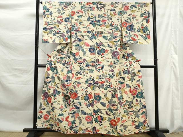 平和屋着物■上質な小紋　型染め　草花文　正絹　逸品　DABK6109qa